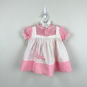 Vintage Cherubs Pink Gingham Baby Chick Dress 9 Months